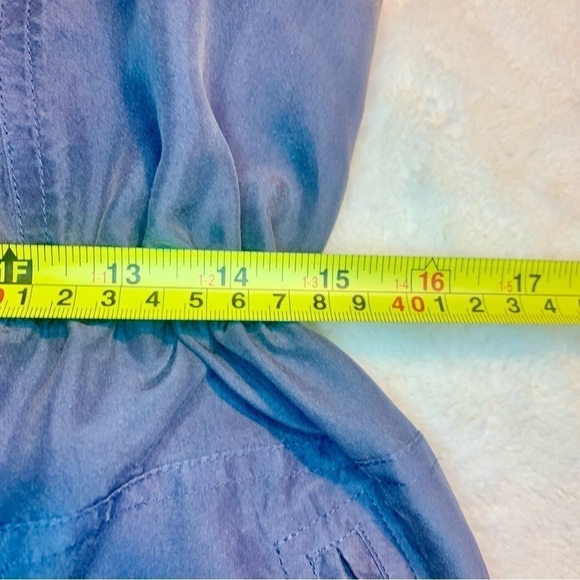 Per Se 100% Silk Romper Size 10 Carlisle Blue Grey Snap Pocket Drawstring Ties - Picture 13 of 16